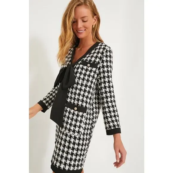 TUCKERNUCK Pomander Place Houndstooth Coco Tweed Bow Dress NWT Size Large